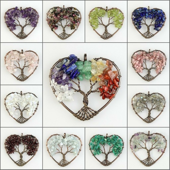 'Living Tree' Natural Gemstone Heart Pendant Necklace - Picture 14 of 14